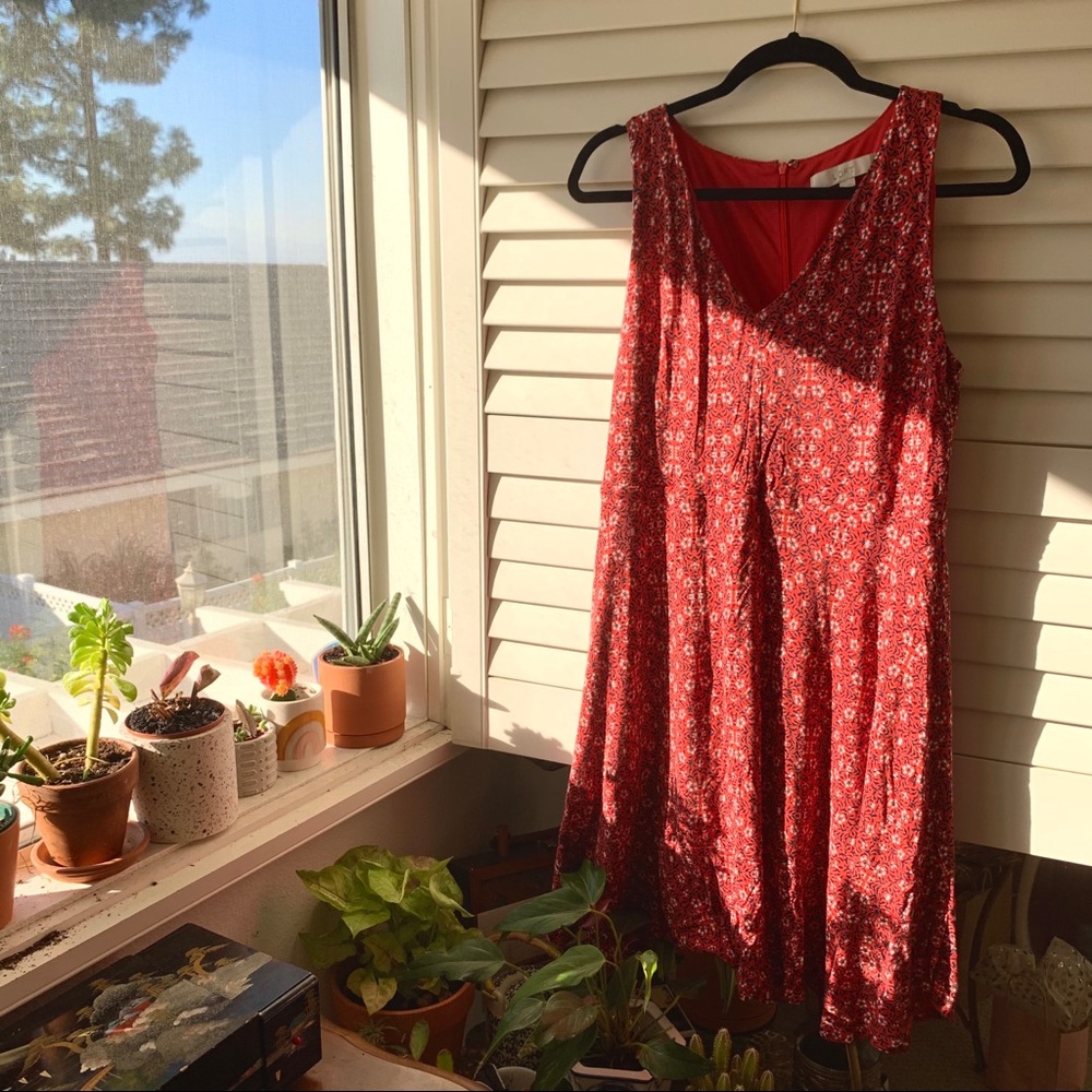 loft floral flounce flare v-neck dress
